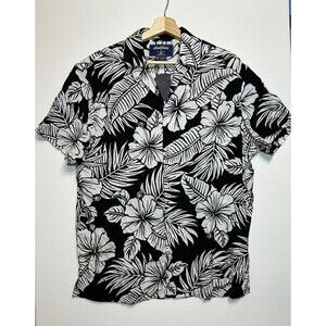 CHUBBIES Black‎ White Floral Hawaiian Short Sleeve Button Down Shirt MEDIUM NWOT